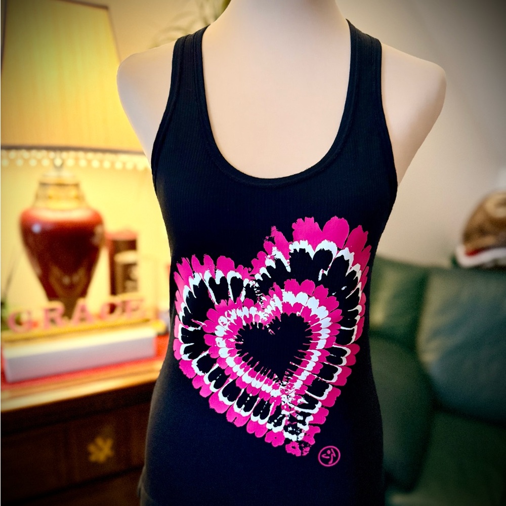 Zumba Fitness Black Tank Top with Pink Heart Design